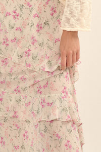 Lovely Lilies Floral Chiffon Ruffled Maxi Skirt - ShopPromesa