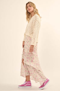 Lovely Lilies Floral Chiffon Ruffled Maxi Skirt - ShopPromesa