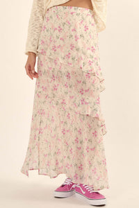 Lovely Lilies Floral Chiffon Ruffled Maxi Skirt - ShopPromesa