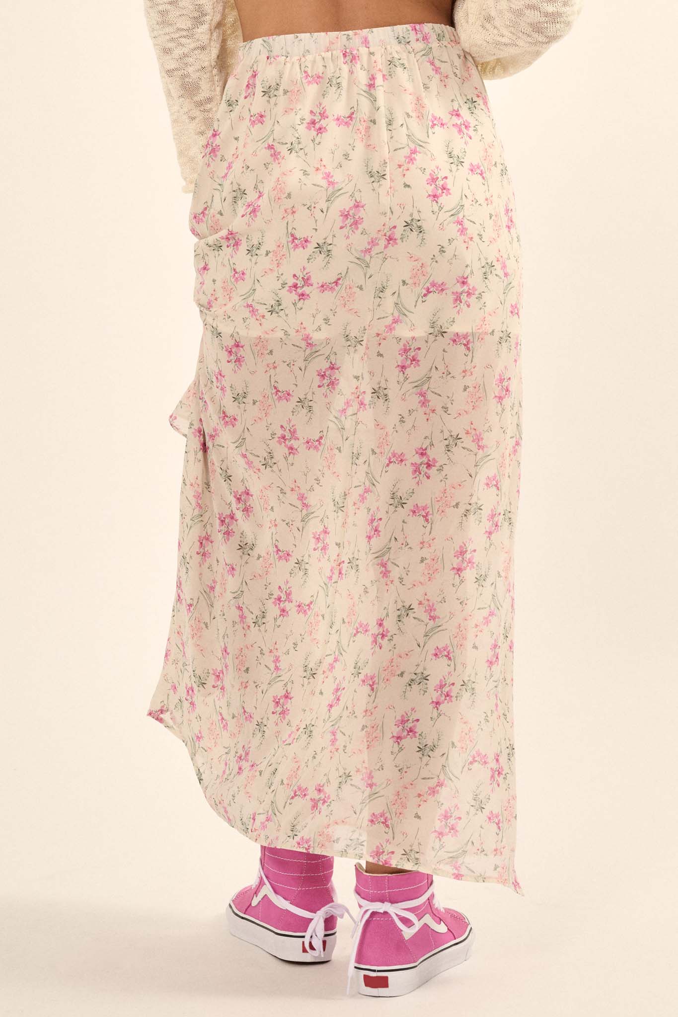 Lovely Lilies Floral Chiffon Ruffled Maxi Skirt - ShopPromesa