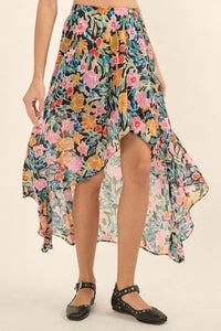 Havana Nights Floral Chiffon Wrapped Midi Skirt - ShopPromesa