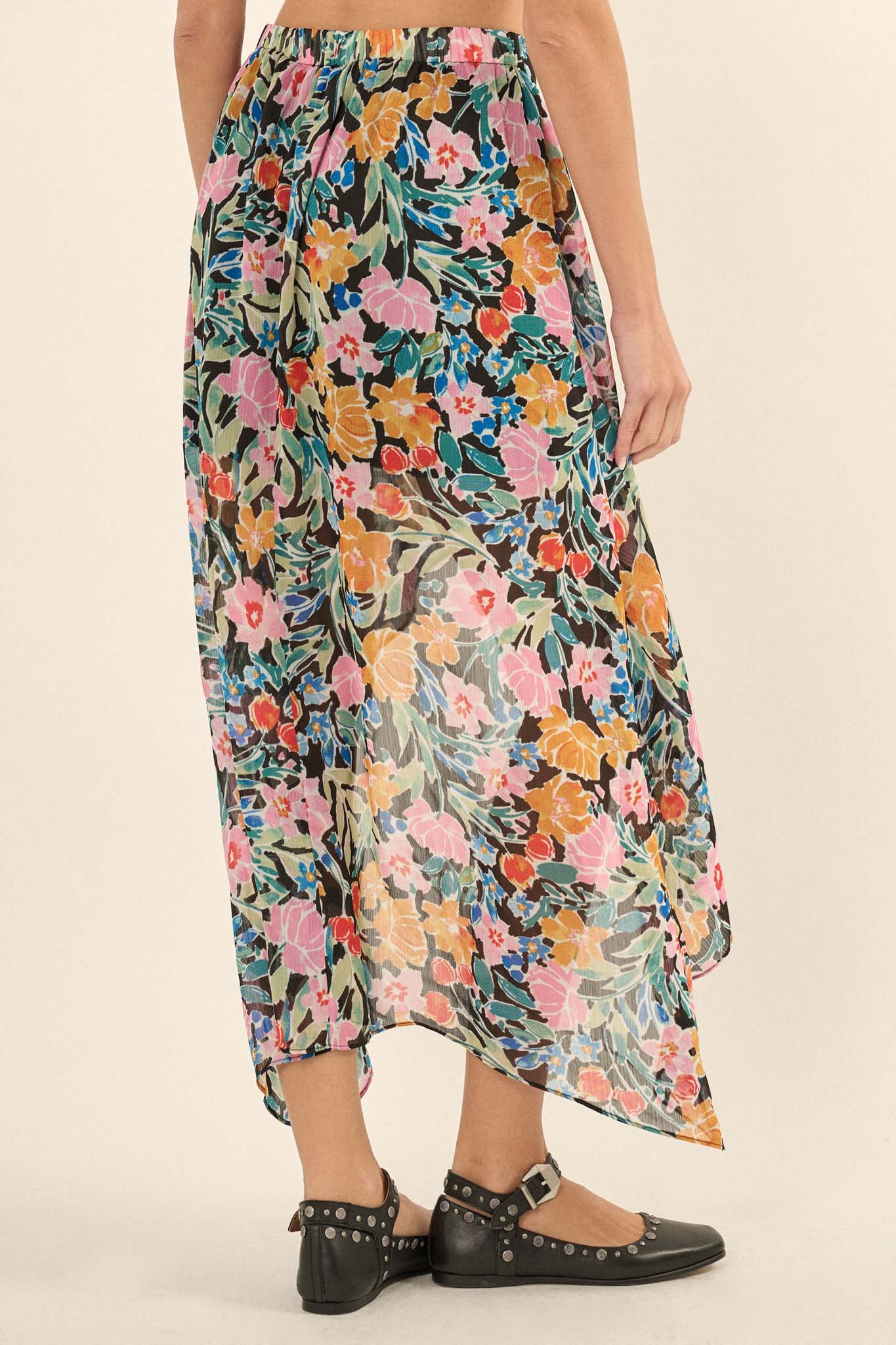 Havana Nights Floral Chiffon Wrapped Midi Skirt - ShopPromesa