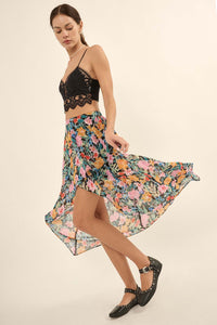 Havana Nights Floral Chiffon Wrapped Midi Skirt - ShopPromesa