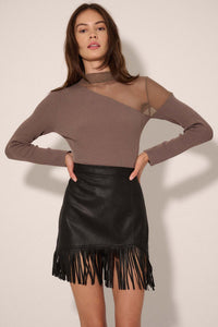 Center Stage Vegan Leather Fringe Mini Skirt - ShopPromesa