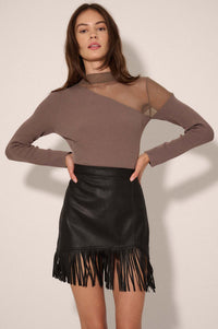 Center Stage Vegan Leather Fringe Mini Skirt - ShopPromesa