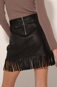 Center Stage Vegan Leather Fringe Mini Skirt - ShopPromesa