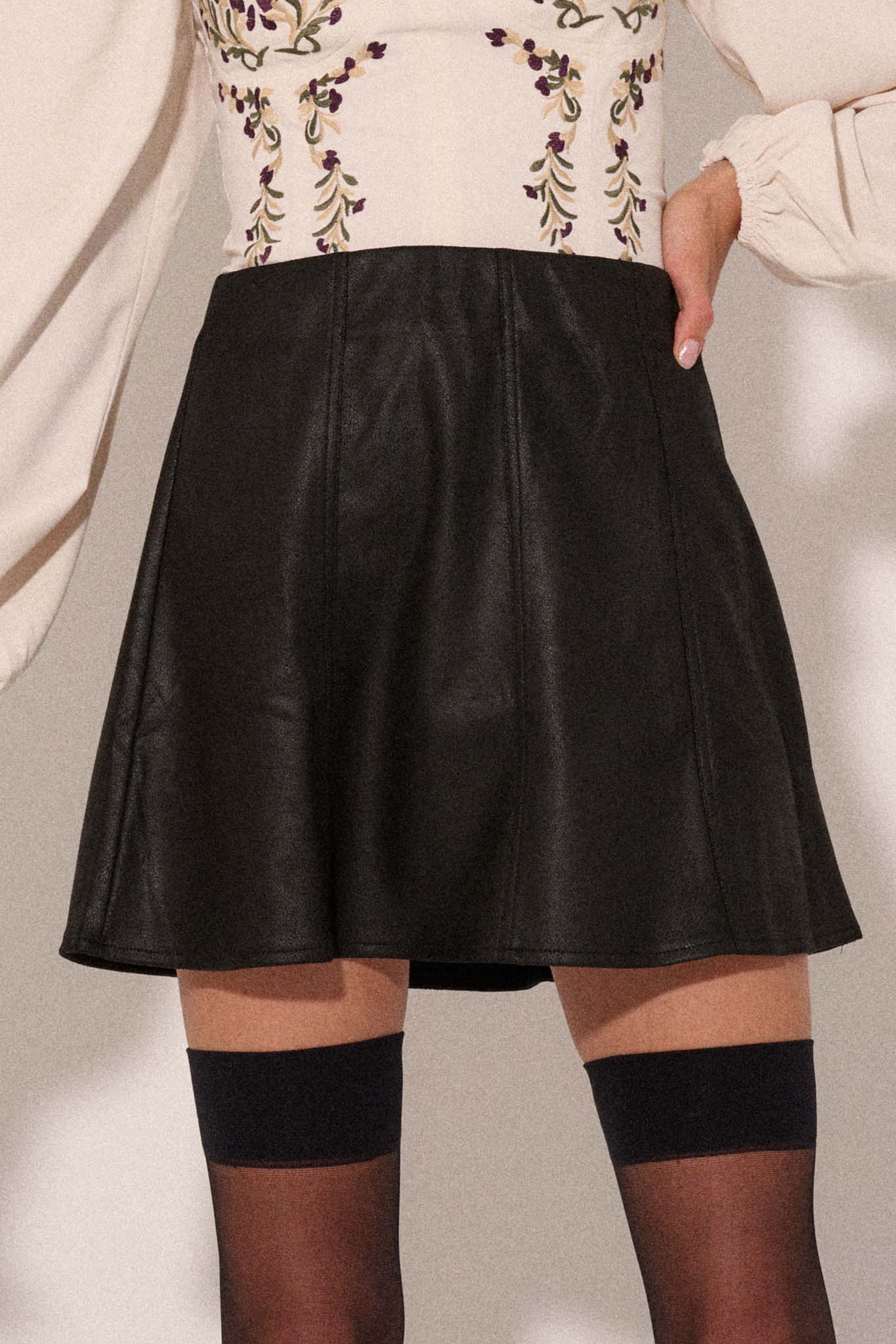 Only Human Vegan Leather A-Line Mini Skirt - ShopPromesa