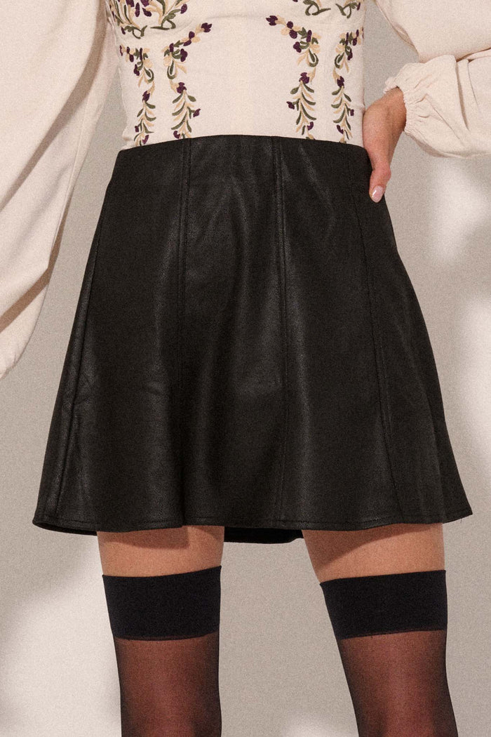 Only Human Vegan Leather A-Line Mini Skirt - ShopPromesa