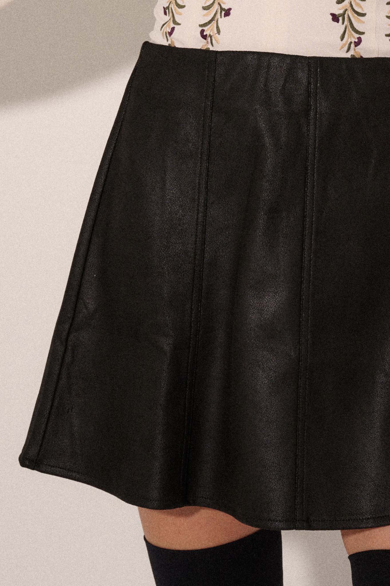 Only Human Vegan Leather A-Line Mini Skirt - ShopPromesa