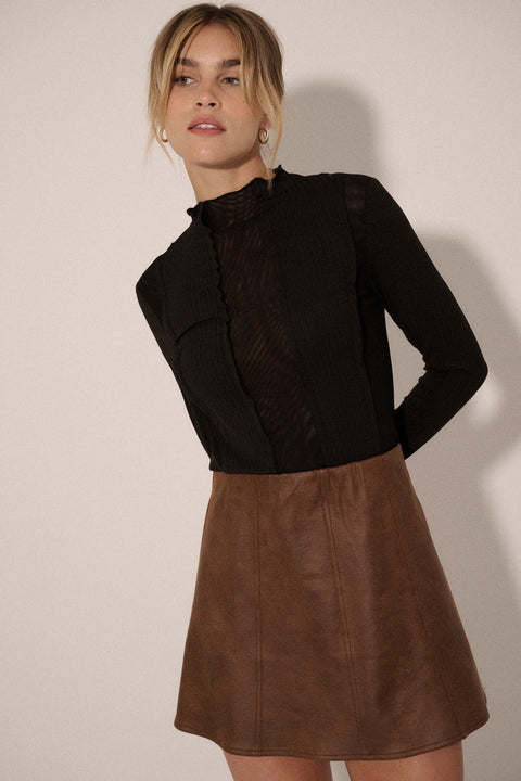 Only Human Vegan Leather A-Line Mini Skirt - ShopPromesa