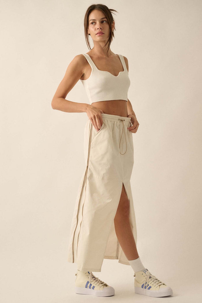 Zip Code Side-Zip Piping-Trim Drawstring Skirt - ShopPromesa