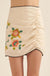 Paper Flowers Embroidered Ruched Mini Skirt - ShopPromesa