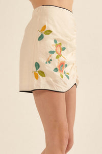 Paper Flowers Embroidered Ruched Mini Skirt - ShopPromesa