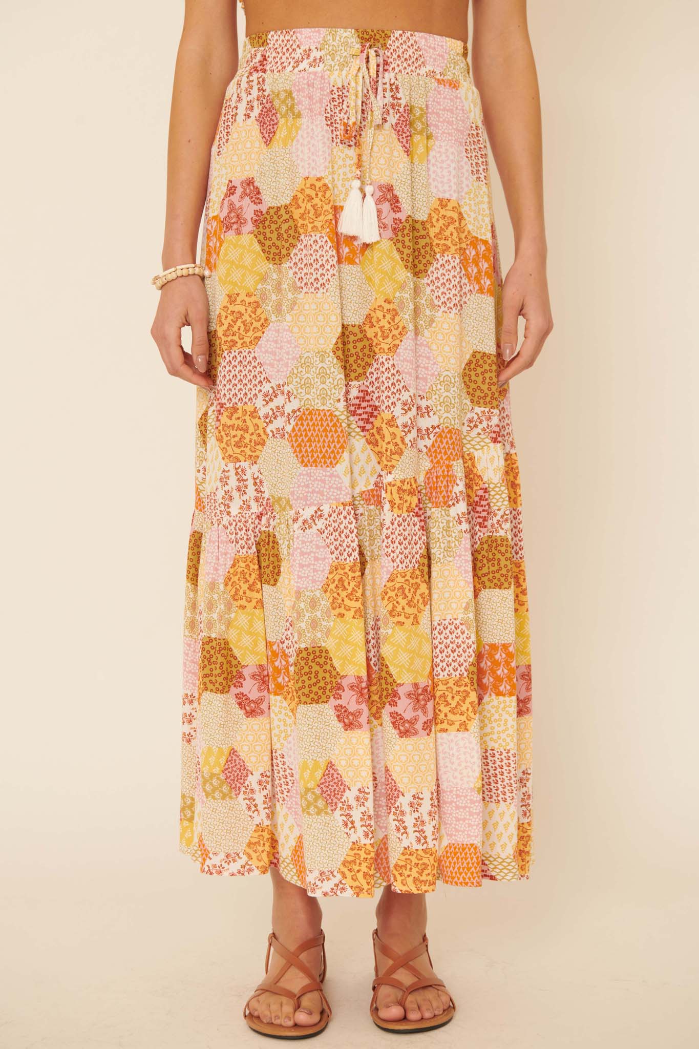 Quilt of Life Floral Patchwork-Print Maxi Skirt - ShopPromesa