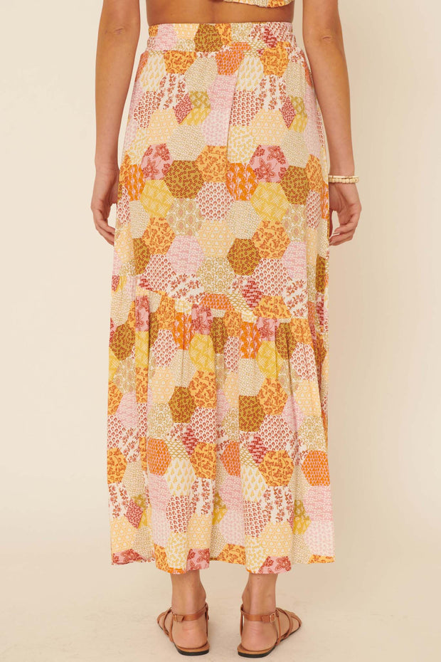 Quilt of Life Floral Patchwork-Print Maxi Skirt - ShopPromesa