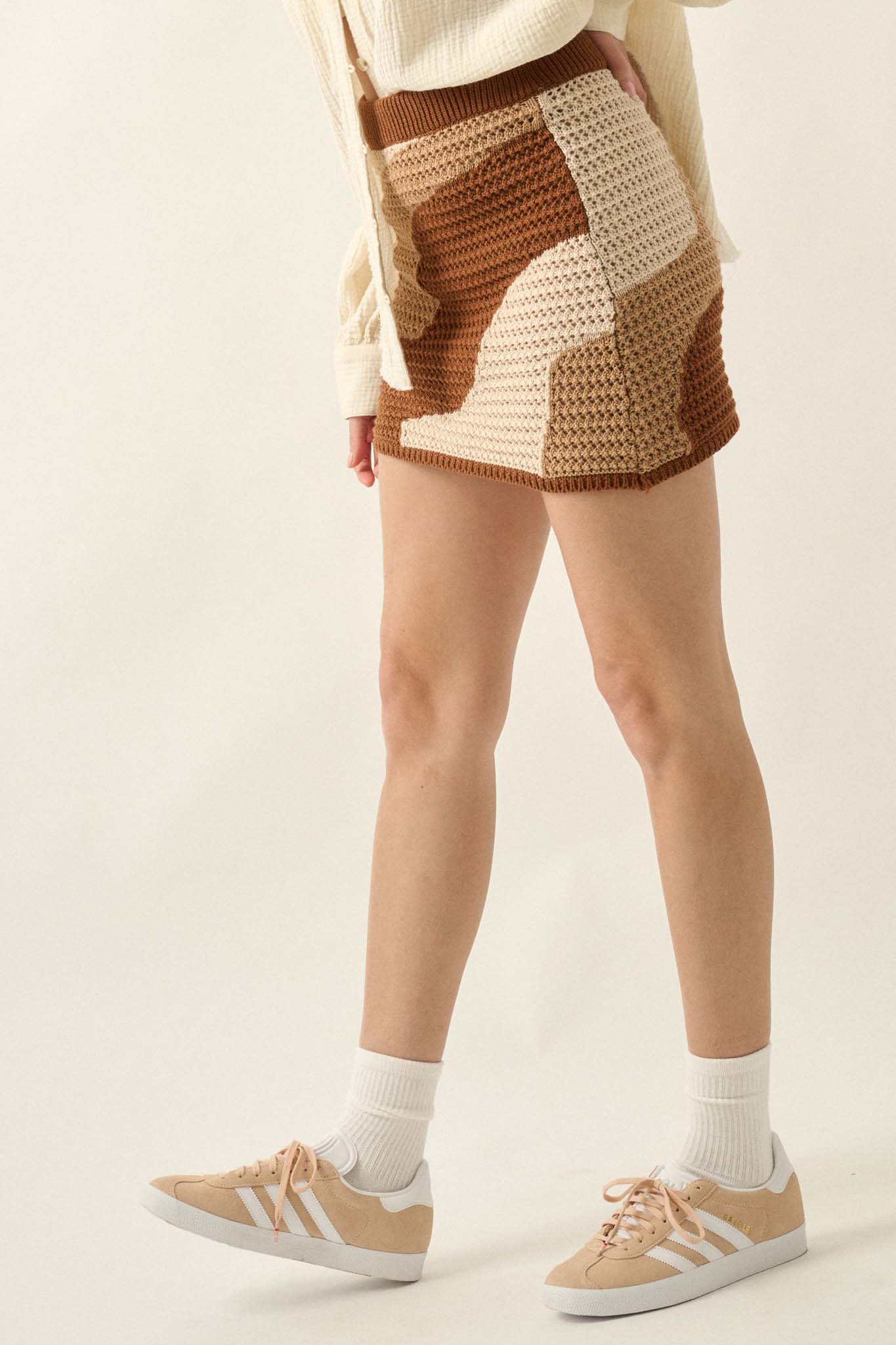 Catching Waves Colorblock Crochet Knit Mini Skirt - ShopPromesa