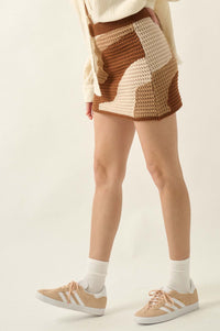 Catching Waves Colorblock Crochet Knit Mini Skirt - ShopPromesa