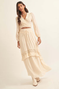 Prairie Creek Ruffled Lace-Trimmed Maxi Skirt - ShopPromesa