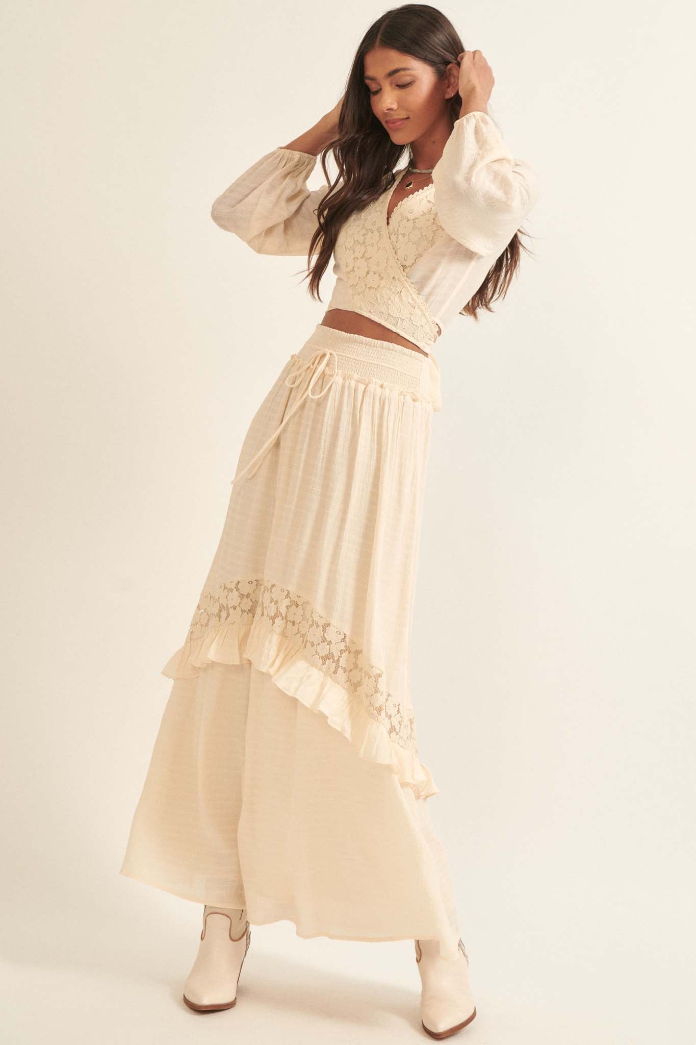 Prairie Creek Ruffled Lace-Trimmed Maxi Skirt - ShopPromesa