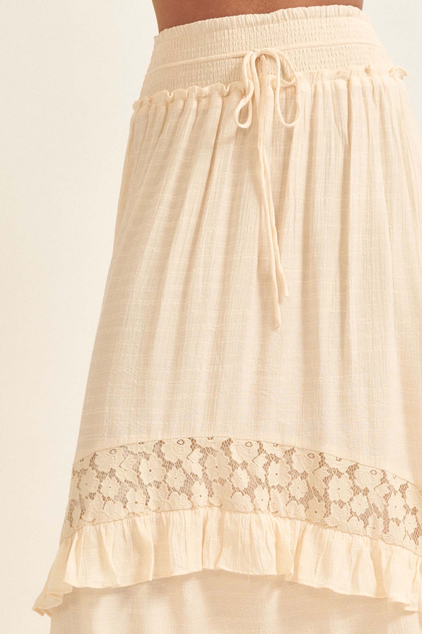 Prairie Creek Ruffled Lace-Trimmed Maxi Skirt - ShopPromesa