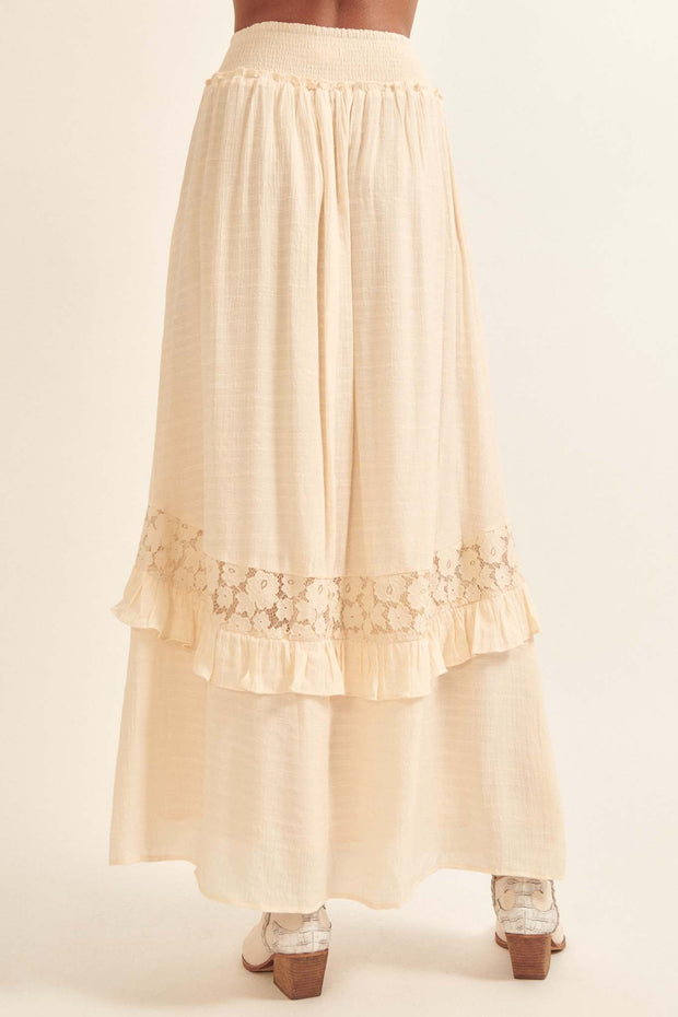 Prairie Creek Ruffled Lace-Trimmed Maxi Skirt - ShopPromesa