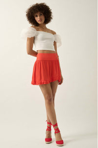 Hot to Trot Ruffled Crepe Tulip Mini Skirt - ShopPromesa