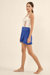 Hot to Trot Ruffled Crepe Tulip Mini Skirt - ShopPromesa