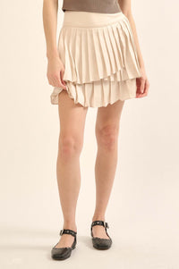 Having a Moment Pleated Satin Tiered Mini Skirt - ShopPromesa