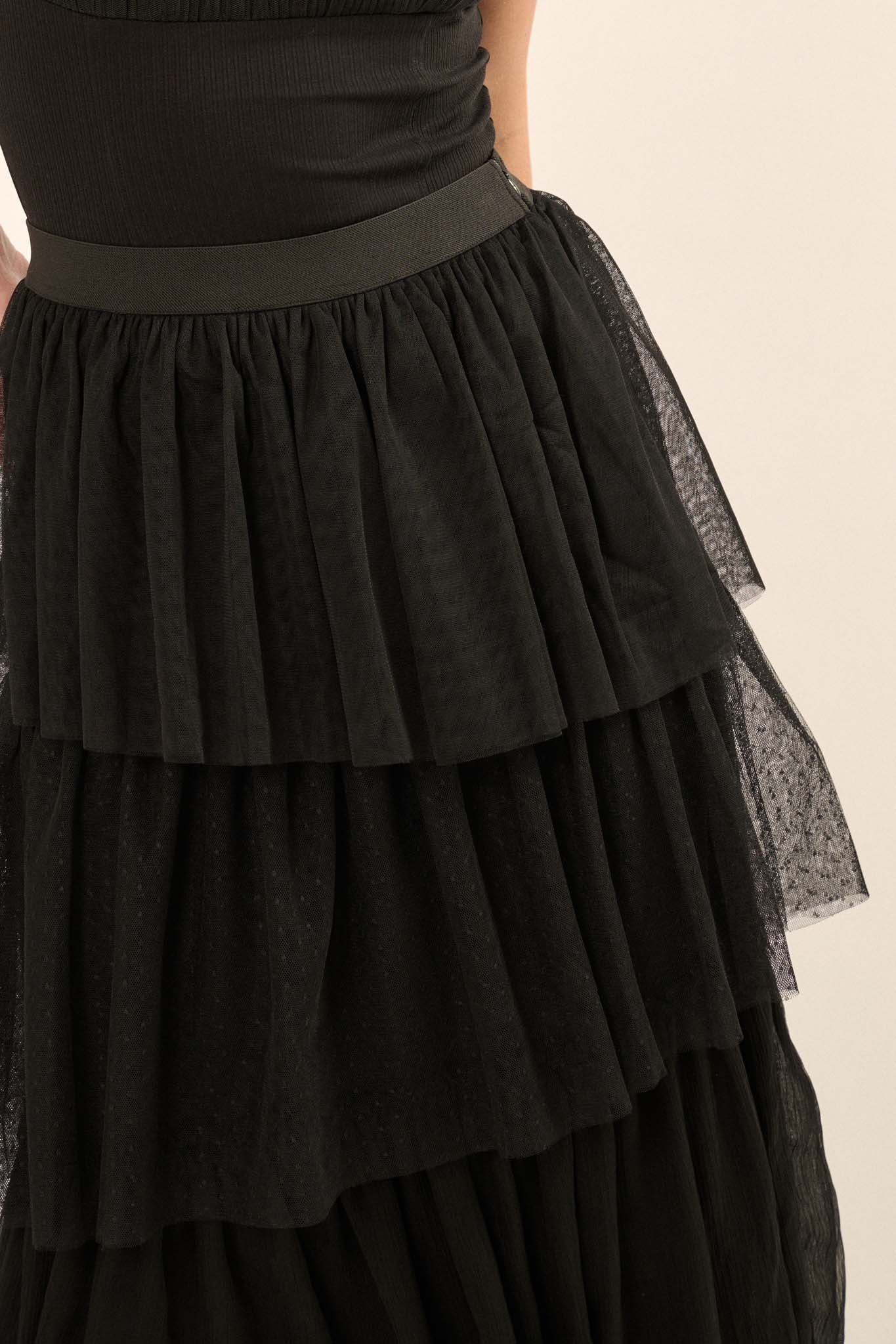 Frilly Flirt Asymmetrical Tiered Ruffle Maxi Skirt - ShopPromesa