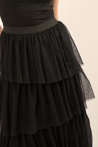 Frilly Flirt Asymmetrical Tiered Ruffle Maxi Skirt - ShopPromesa