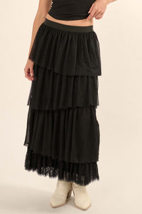 Frilly Flirt Asymmetrical Tiered Ruffle Maxi Skirt - ShopPromesa