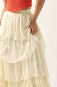 Frilly Flirt Asymmetrical Tiered Ruffle Maxi Skirt - ShopPromesa