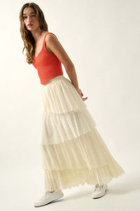 Frilly Flirt Asymmetrical Tiered Ruffle Maxi Skirt - ShopPromesa