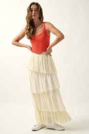 Frilly Flirt Asymmetrical Tiered Ruffle Maxi Skirt - ShopPromesa