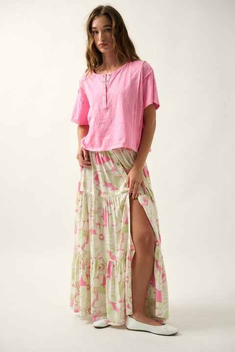 Waikiki Weekend Tiered Floral Buttoned Maxi Skirt - ShopPromesa