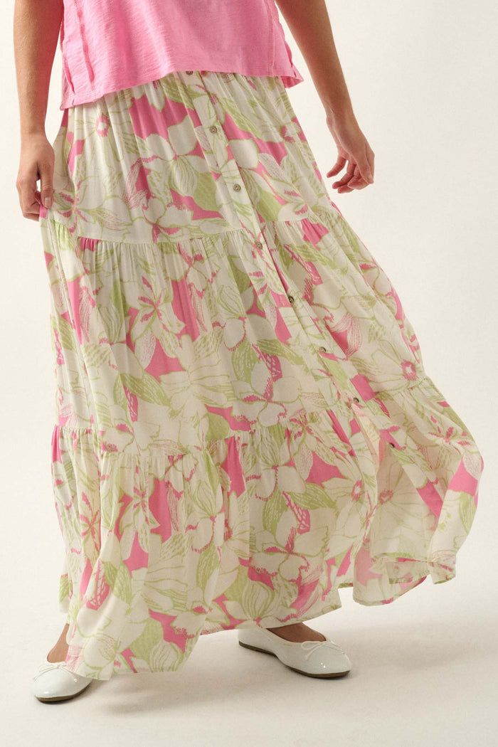 Waikiki Weekend Tiered Floral Buttoned Maxi Skirt - ShopPromesa