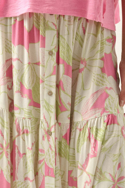 Waikiki Weekend Tiered Floral Buttoned Maxi Skirt - ShopPromesa