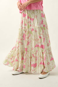 Waikiki Weekend Tiered Floral Buttoned Maxi Skirt - ShopPromesa