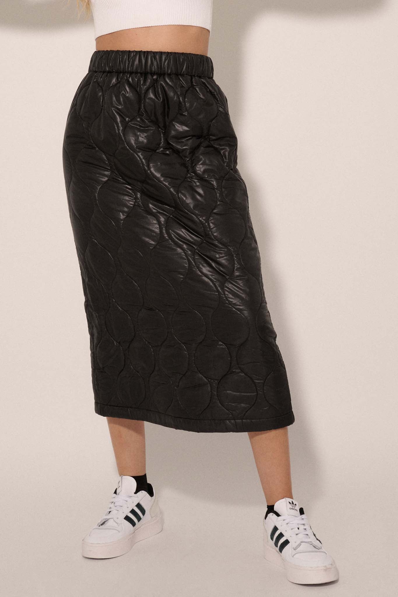 Puffer Up Quilted Faux Leather Midi Skirt - ShopPromesa