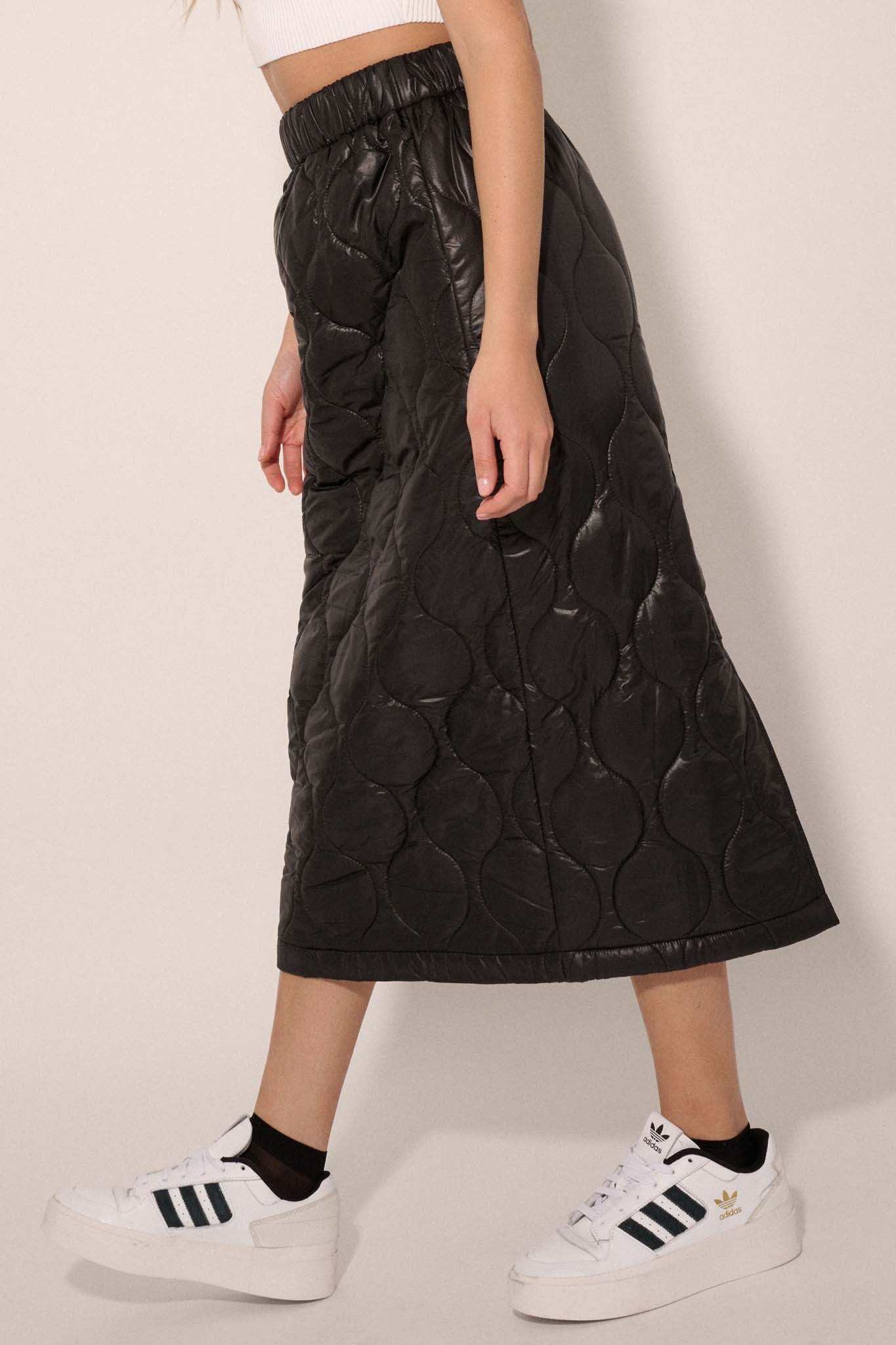 Puffer Up Quilted Faux Leather Midi Skirt - ShopPromesa