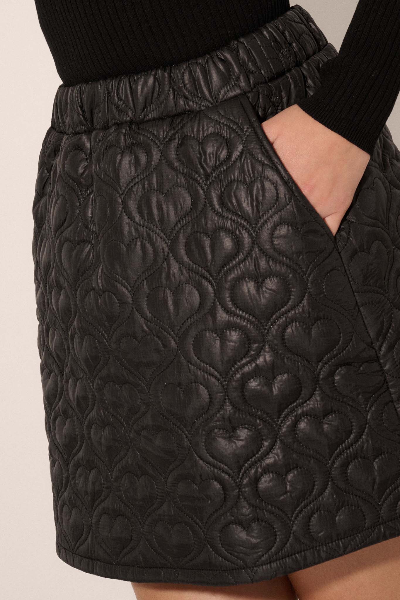 Soft Hearted Quilted Faux Leather A-Line Mini Skirt - ShopPromesa