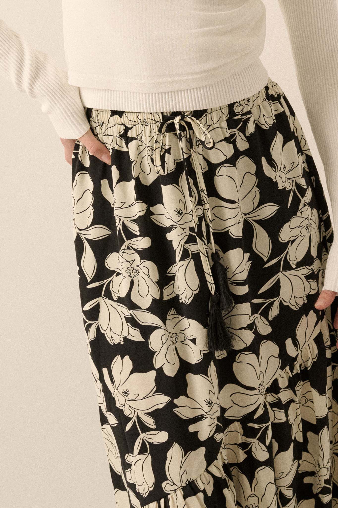 Black Orchid Floral-Print Asymmetrical Maxi Skirt - ShopPromesa