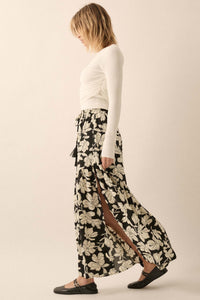 Black Orchid Floral-Print Asymmetrical Maxi Skirt - ShopPromesa