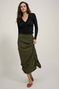 Draw Me In Ruched Drawstring Maxi Skirt - ShopPromesa