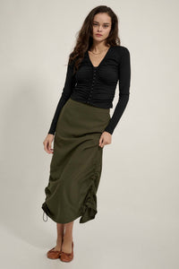 Draw Me In Ruched Drawstring Maxi Skirt - ShopPromesa