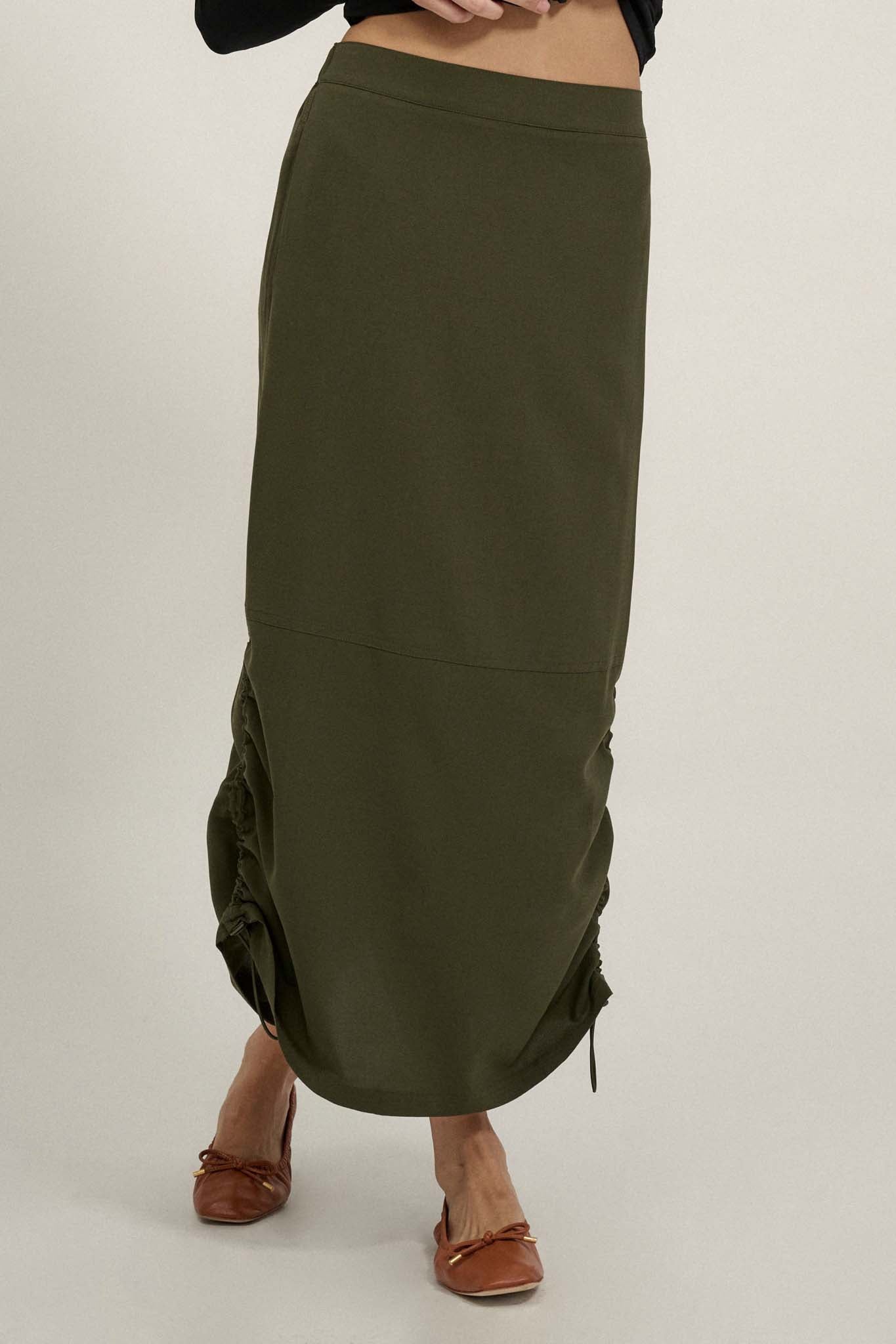 Draw Me In Ruched Drawstring Maxi Skirt - ShopPromesa