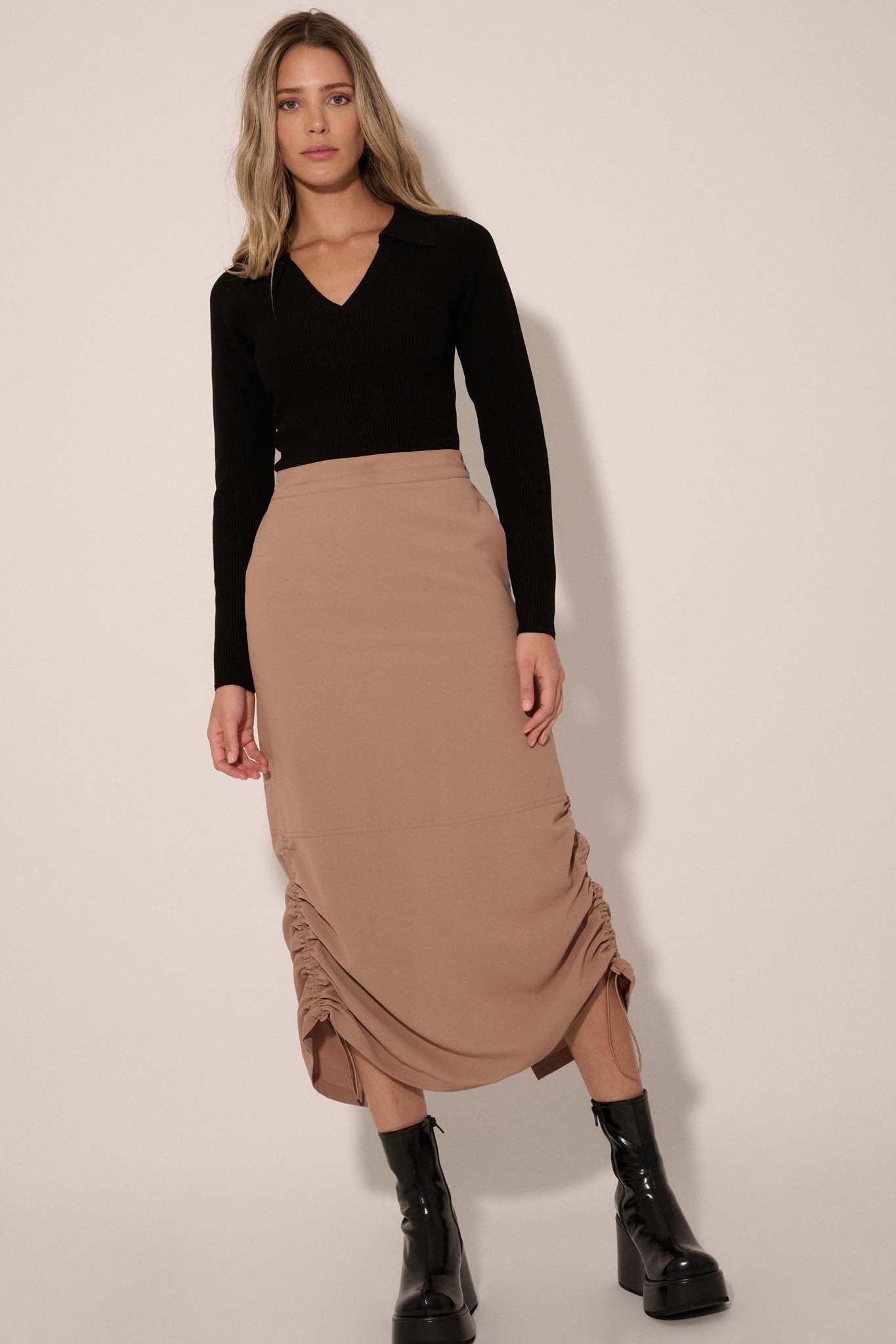 Draw Me In Ruched Drawstring Maxi Skirt - ShopPromesa