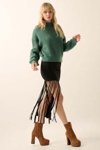 Shimmy on Down Asymmetrical Fringe Midi Skirt - ShopPromesa