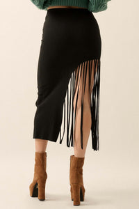 Shimmy on Down Asymmetrical Fringe Midi Skirt - ShopPromesa