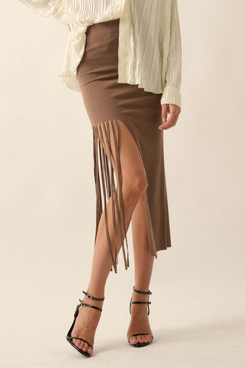 Shimmy on Down Asymmetrical Fringe Midi Skirt - ShopPromesa